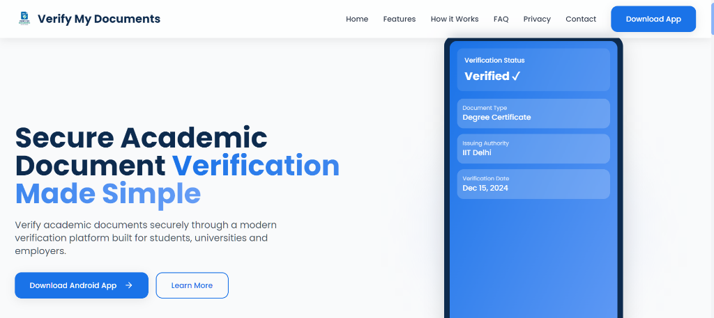 Verify My Documents Mobile Application UI Mockup